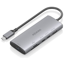 AISENS USB-C Dock 6 en 1, USB-C a 1xHDMI, 1xUSB-A 10G, 2xUSB-C 10G, 1xSD, 1xMicroSD, Gris, 20cm