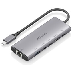 AISENS USB-C Dock 6 en 1, USB-C a 1xHDMI, 1xRJ45, 1xUSB-A 10G, 2xUSB-C 10G, 1xUSB-C PD, Gris, 20cm