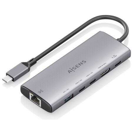 AISENS USB-C Dock 6 en 1, USB-C a 1xHDMI, 1xRJ45, 1xUSB-A 10G, 2xUSB-C 10G, 1xUSB-C PD, Gris, 20cm