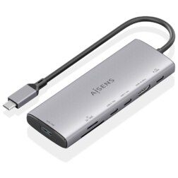 AISENS USB-C Dock 7 en 1, USB-C a 1xHDMI, 1xUSB-A 10G, 2xUSB-C 10G, 1xSD, 1xMicroSD, 1xUSB-C PD 100W, Gris, 20cm