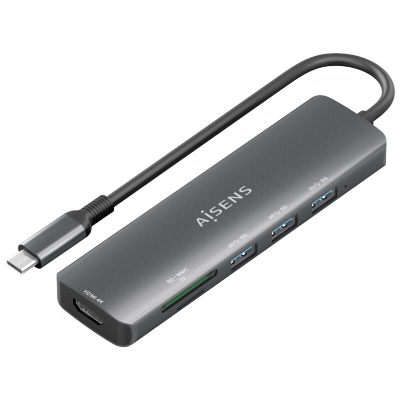 AISENS ASUC-6P024-GR base para portátil y replicador de puertos Alámbrico USB 3.2 Gen 1 (3.1 Gen 1) Type-C