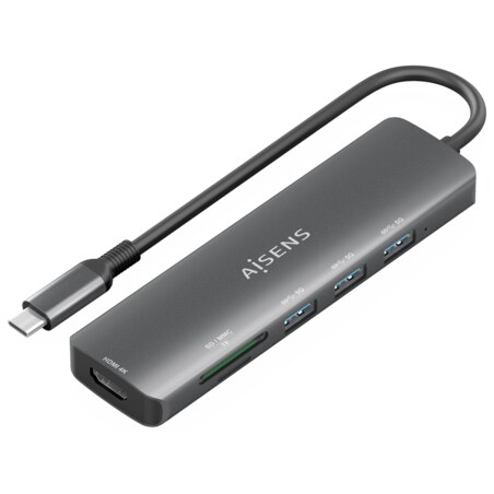 AISENS ASUC-6P024-GR base para portátil y replicador de puertos Alámbrico USB 3.2 Gen 1 (3.1 Gen 1) Type-C