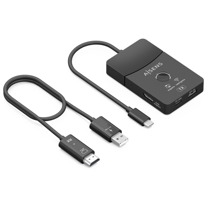 AISENS Docking USB-C a HDMI 1080P@60Hz (Inalámbrico) 30M, 1xHDMI 4K60HZ (Cable) 2xUSB-C 1xUSB-A 1xUSB-C PD 100W, Negro
