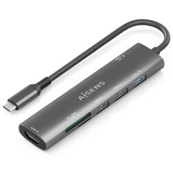 AISENS USB-C Dock 7 en 1, USB-C A, 1x HDMI, 2x USB-A USB2.0, 1x USB-A USB3.0, 1x USB-C PD 100W, 1x SD, 1x MicroSD, Gris, 15cm