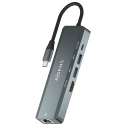 AISENS USB-C Dock 5 en 1, USB-C a 1xHDMI, 1xRJ45, 2xUSB, 1xPD, Gris, 15 cm