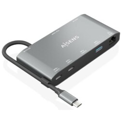 AISENS USB-C Dock 8 en 1, USB-C a 1xHDMI, 1xVGA, 1xRJ45, 2xUSB-A, 2xUSB-C 5G, 1xUSB-C PD, Gris, 20 cm