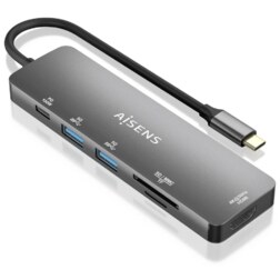 AISENS ASUC-6P016-GR base para portátil y replicador de puertos Alámbrico USB 3.2 Gen 1 (3.1 Gen 1) Type-C