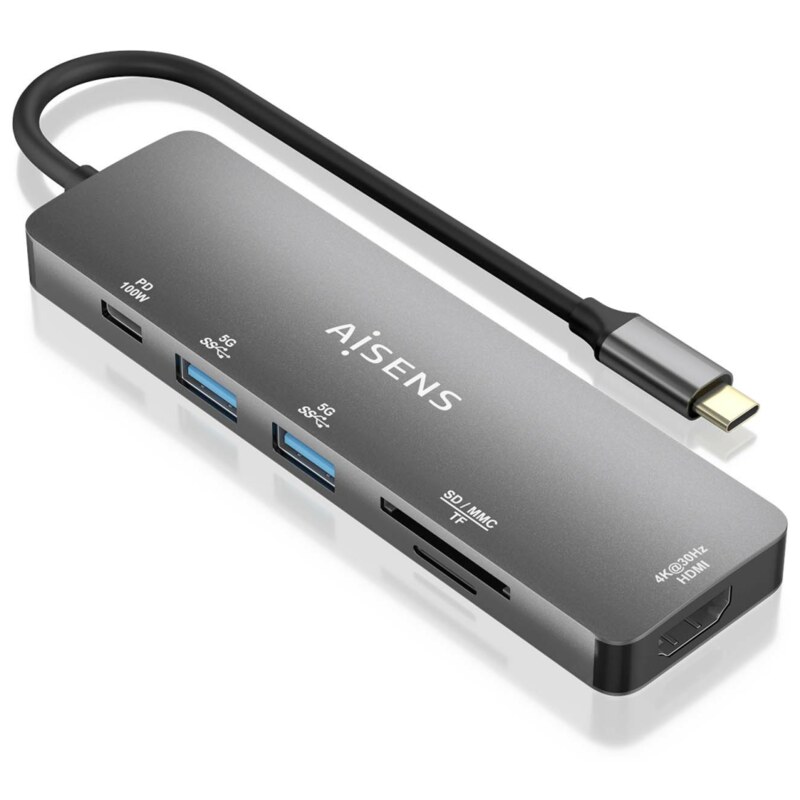 AISENS ASUC-6P016-GR base para portátil y replicador de puertos Alámbrico USB 3.2 Gen 1 (3.1 Gen 1) Type-C