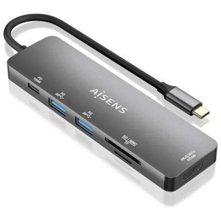 AISENS ASUC-6P016-GR base para portátil y replicador de puertos Alámbrico USB 3.2 Gen 1 (3.1 Gen 1) Type-C