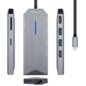 AISENS USB-C dock 8 en 1, USB-C a 1xHDMI, 1xRJ45, 3xUSB, 1xPD, 1xSD, 1xMicroSD, Gris, 15 cm