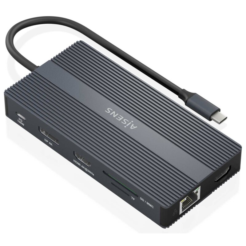 AISENS ASUC-12P017-GR base para portátil y replicador de puertos Alámbrico USB 3.2 Gen 1 (3.1 Gen 1) Type-C