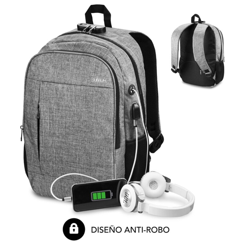 SUBBLIM Mochila para Portátil Urban Lock Backpack 16" Grey