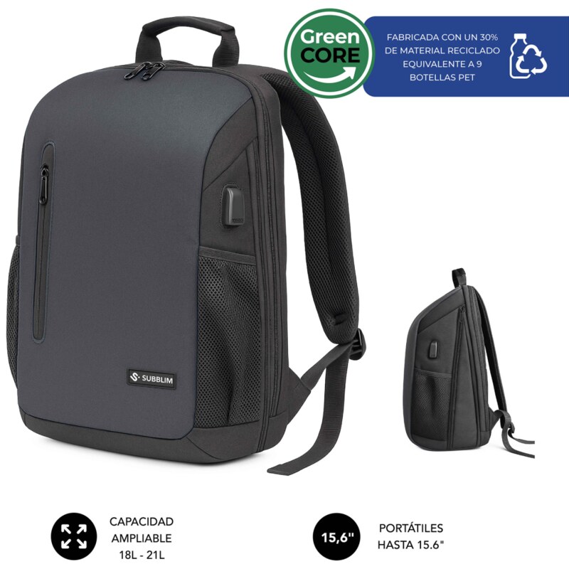 SUBBLIM Nomad Xpand Air Padding mochila City backpack Negro Poliéster reciclado