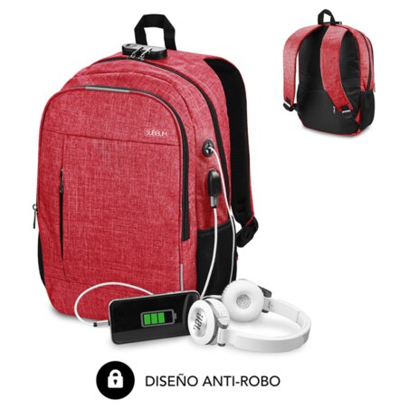 SUBBLIM Mochila para Portátil Urban Lock Backpack 16" Red