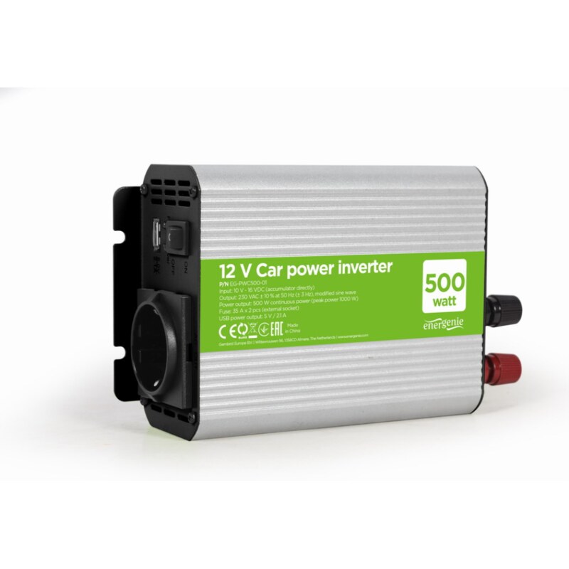 Gembird EG-PWC500-01 adaptador e inversor de corriente Auto 500 W Gris