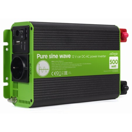 EnerGenie EG-PWC-PS500-01 adaptador e inversor de corriente Auto 500 W Negro, Verde