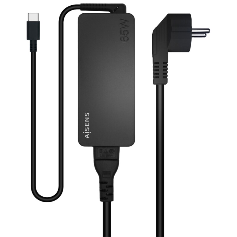 AISENS Cargador 65W PD3.0 1XUSB-C 1.8M, Negro