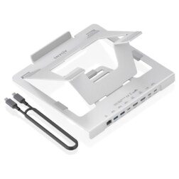 AISENS Soporte de Sobremesa Ajustable para Portatil / Tablet con USB-C Docking 7 en 1, Gris