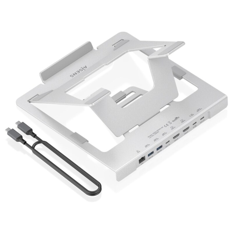 AISENS Soporte de Sobremesa Ajustable para Portatil / Tablet con USB-C Docking 7 en 1, Gris