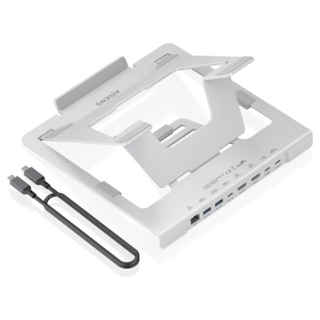 AISENS Soporte de Sobremesa Ajustable para Portatil / Tablet con USB-C Docking 7 en 1, Gris