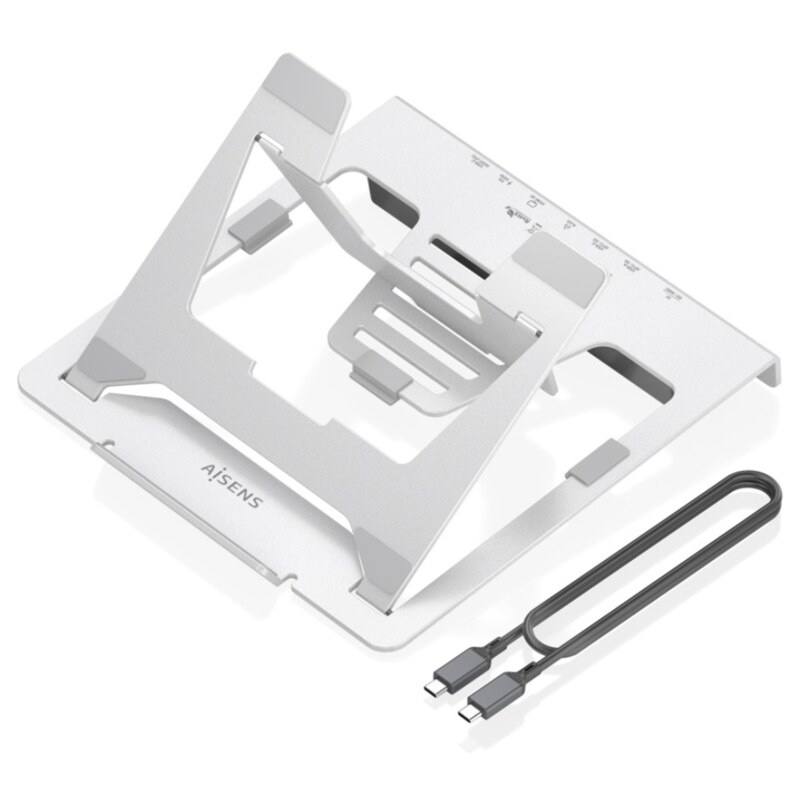 AISENS Soporte de Sobremesa Ajustable para Portatil / Tablet con USB-C Docking 7 en 1, Gris