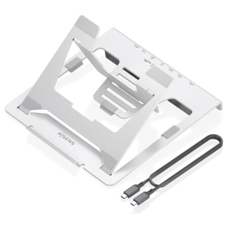 AISENS Soporte de Sobremesa Ajustable para Portatil / Tablet con USB-C Docking 7 en 1, Gris