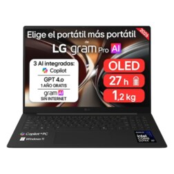 LG Gram Pro 16Z90U 16" Copilot+ PC Intel Core Ultra X7 358H Portátil 40,6 cm (16") WQXGA+ 32 GB LPDDR5x-SDRAM 512 GB SSD Windows