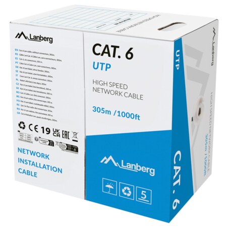 Lanberg LCU6L-11CU-0305-S cable de red Gris 305 m Cat6 U/UTP (UTP) Alrededor