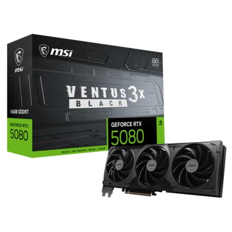 MSI VENTUS GEFORCE RTX 5080 16G 3X OC BLACK tarjeta gráfica NVIDIA 16 GB GDDR7