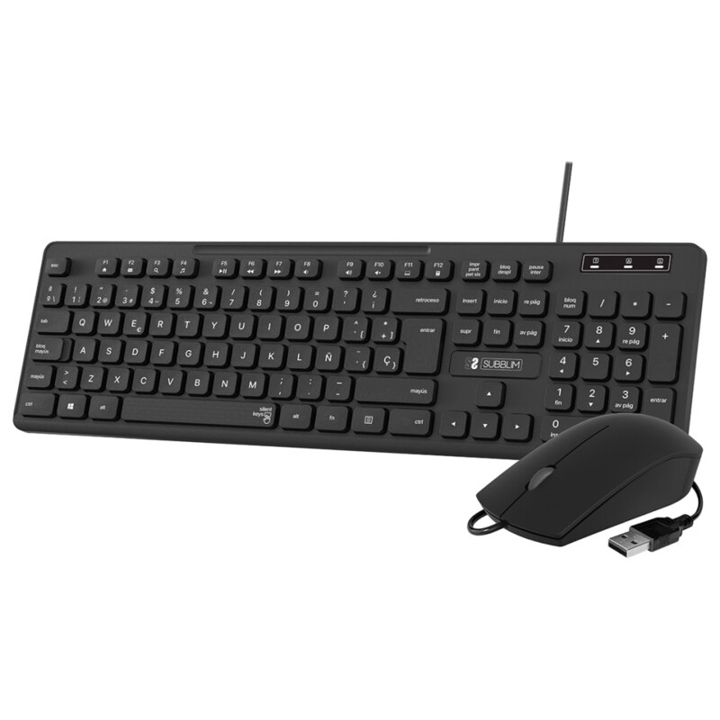 SUBBLIM Teclado Ergonómico y ratón Combo Business Slim Silencioso con cable USB