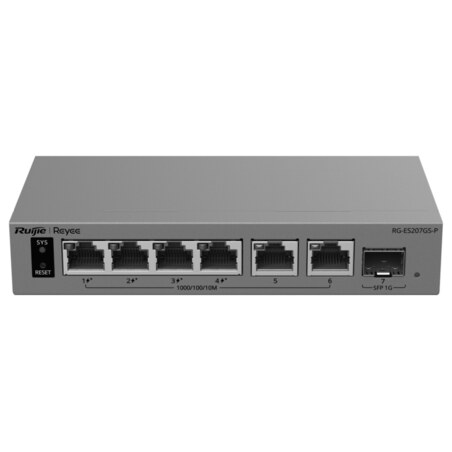 Ruijie Networks RG-ES207GS-P switch Gestionado L2 Gigabit Ethernet (10/100/1000) Energía sobre Ethernet (PoE) Gris