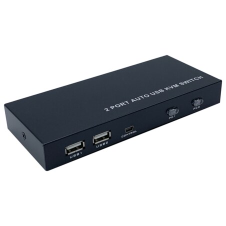 AISENS Conmutador KVM HDMI 4K@60HZ USB 1U-2PC con fuente alimentación, Negro