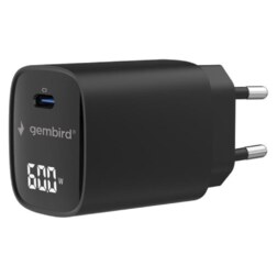 Gembird TA-UC-1C-PD60LCD-01-BK cargador de dispositivo móvil Portátil, Smartphone, Tableta Negro Corriente alterna Carga rápida