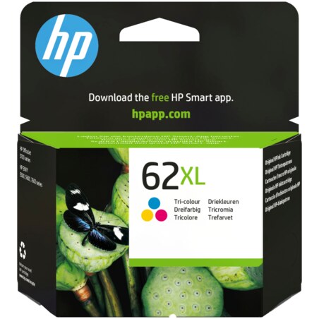HP Cartucho de tinta original 62XL de alta capacidad tricolor