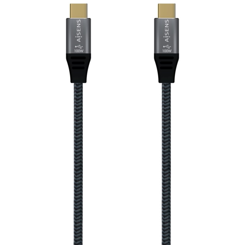 AISENS Cable USB 3.2 Gen2X2 Aluminio 20Gbps 5A 100W E-Mark, Tipo USB-C/M-USB-C/M, Gris, 2.0M