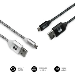 SUBBLIM PACK 2 CABLES USB A MICRO USB (2.4A) 1M BLACK/SILVER cable USB Micro-USB A Aluminio, Negro, Gris, Blanco