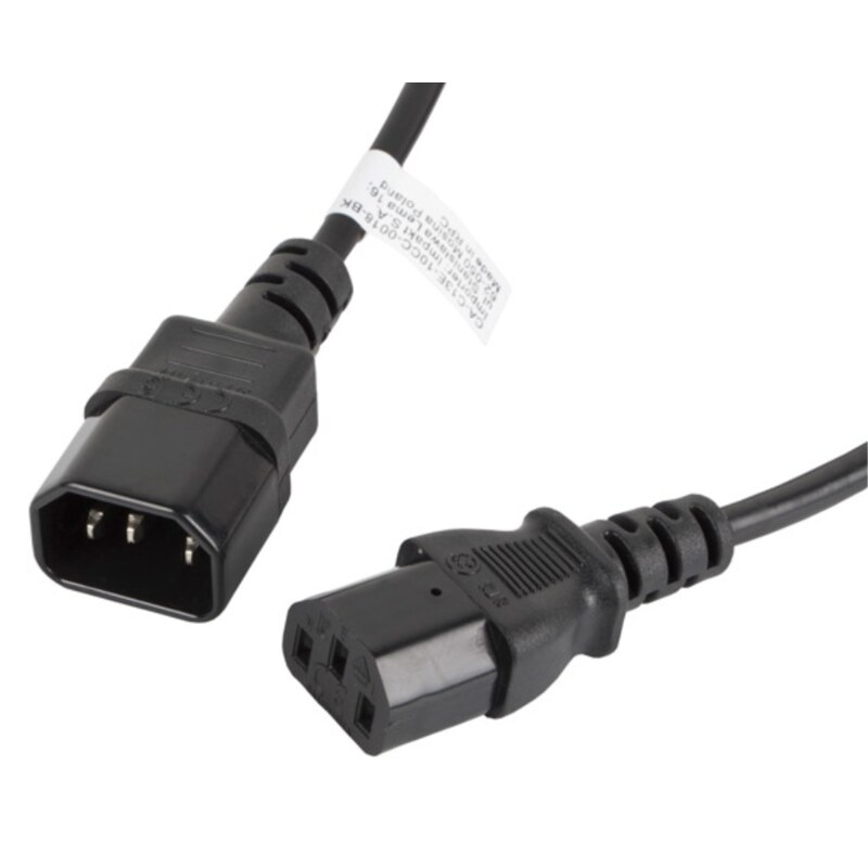 Lanberg CA-C13E-10CC-0018-BK cable de transmisión Negro 1,8 m C13 acoplador C14 acoplador