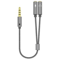 AISENS Cable Adaptador Audio Jack 3.5 4pines/M-2xjack 3.5 3pines/H, Gris, 25cm