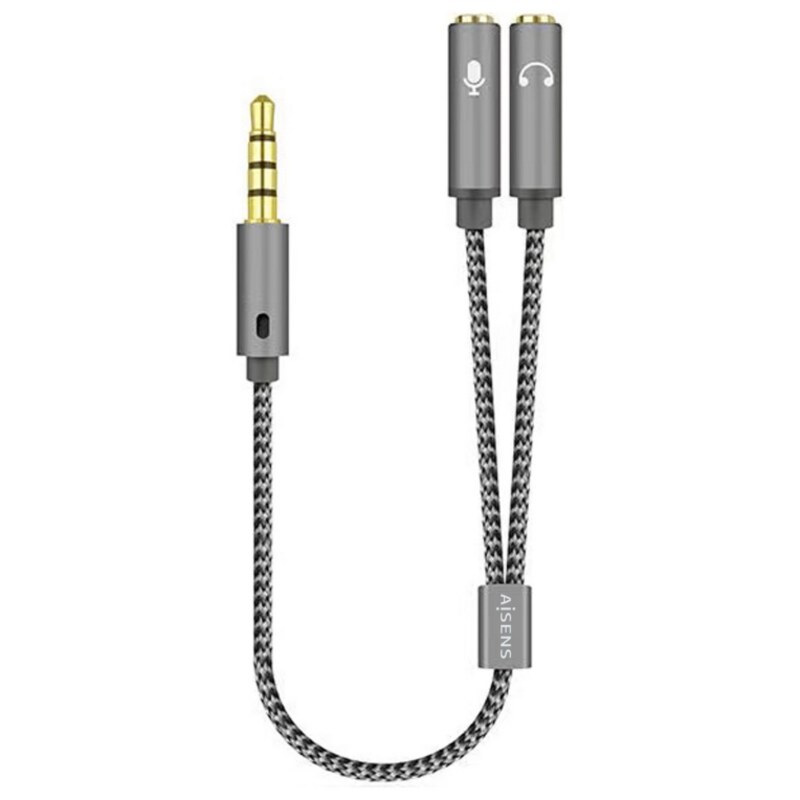 AISENS Cable Adaptador Audio Jack 3.5 4pines/M-2xjack 3.5 3pines/H, Gris, 25cm