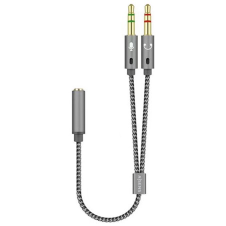 AISENS Cable Adaptador Audio Jack 3.5 4pines/H-2xjack 3.5 3pines/M, Gris, 25cm