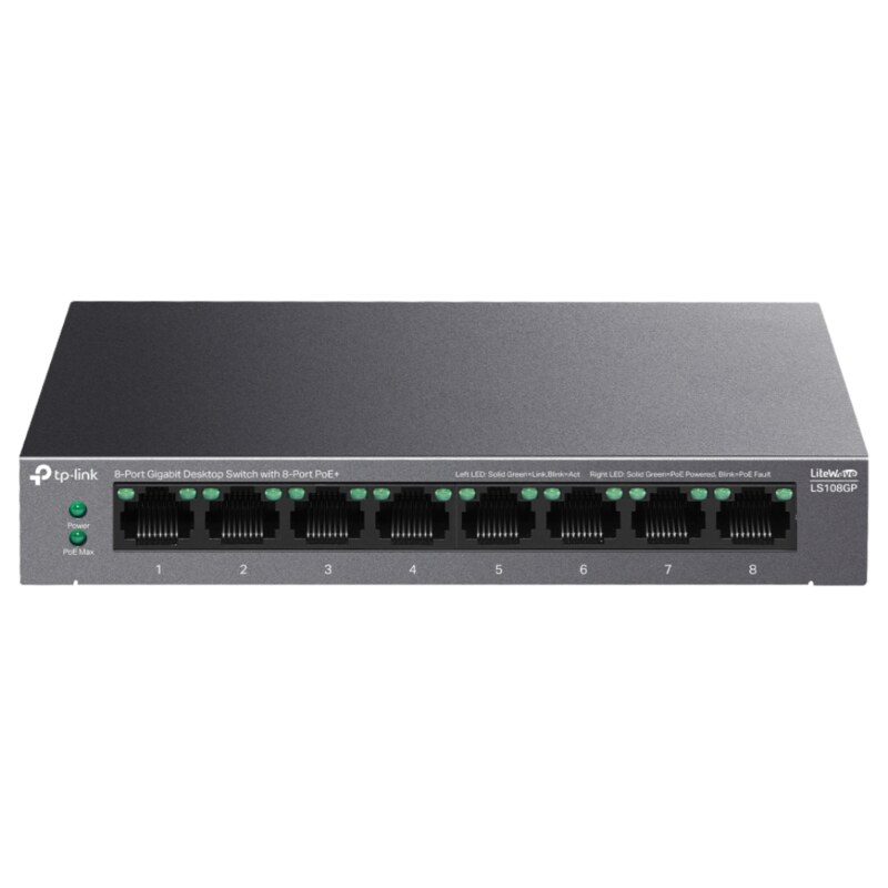 TP-Link LiteWave LS108GP switch No administrado Gigabit Ethernet (10/100/1000) Energía sobre Ethernet (PoE) Negro