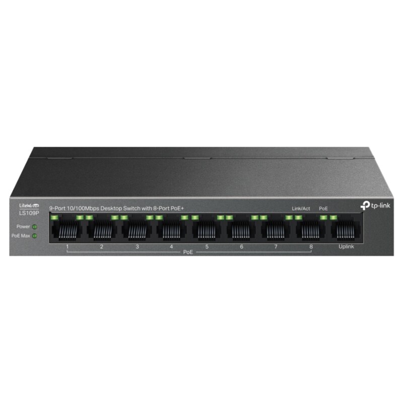 TP-Link LiteWave LS109P switch No administrado Fast Ethernet (10/100) Energía sobre Ethernet (PoE) Negro
