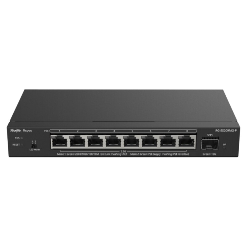 Ruijie Networks RG-ES209MG-P switch Gestionado L2 2.5G Ethernet (100/1000/2500) Energía sobre Ethernet (PoE) Negro