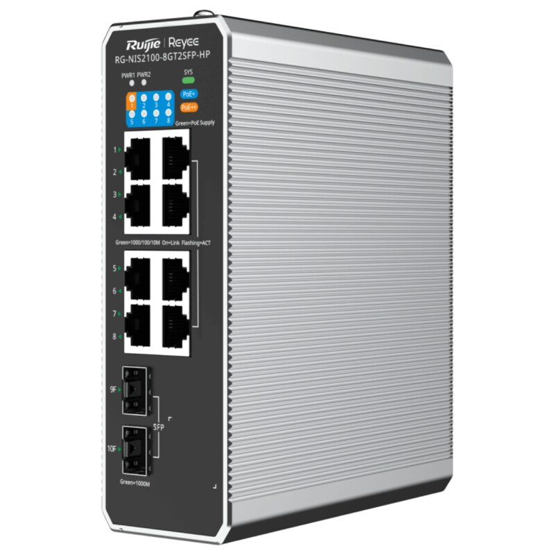 Ruijie Networks RG-NIS2100 Gestionado L2 Gigabit Ethernet (10/100/1000) Energía sobre Ethernet (PoE) Negro, Acero inoxidable