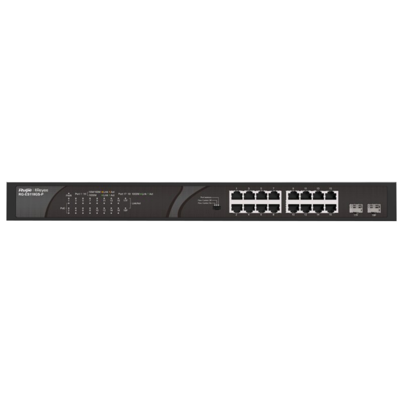 Ruijie Networks RG-ES118GS-P switch No administrado Gigabit Ethernet (10/100/1000) Energía sobre Ethernet (PoE) Negro