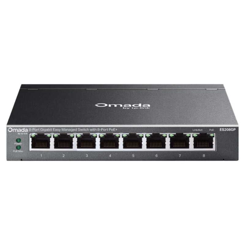TP-Link Omada ES208GP switch Gestionado L2 Gigabit Ethernet (10/100/1000) Energía sobre Ethernet (PoE) DIN rail Negro