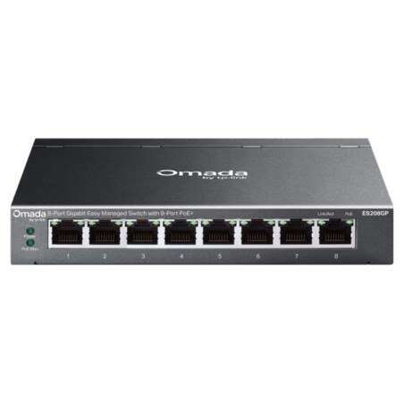TP-Link Omada ES208GP switch Gestionado L2 Gigabit Ethernet (10/100/1000) Energía sobre Ethernet (PoE) DIN rail Negro