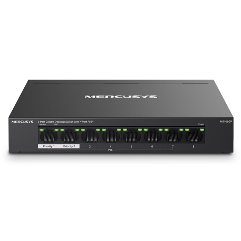 Mercusys MS108GP switch Gestionado Gigabit Ethernet (10/100/1000) Energía sobre Ethernet (PoE) Negro