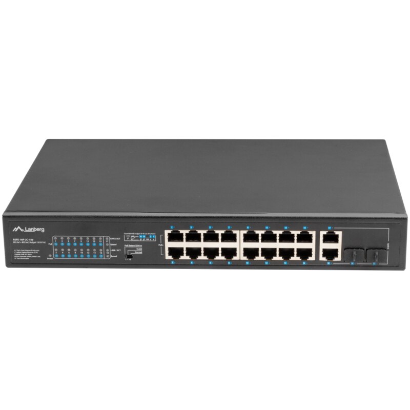 Lanberg RSFE-16P-2C-150 switch No administrado Gigabit Ethernet (10/100/1000) Energía sobre Ethernet (PoE) 1U Negro
