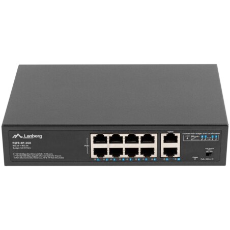 Lanberg RSFE-8P-2GE-120 switch No administrado Gigabit Ethernet (10/100/1000) Energía sobre Ethernet (PoE) 1U Negro